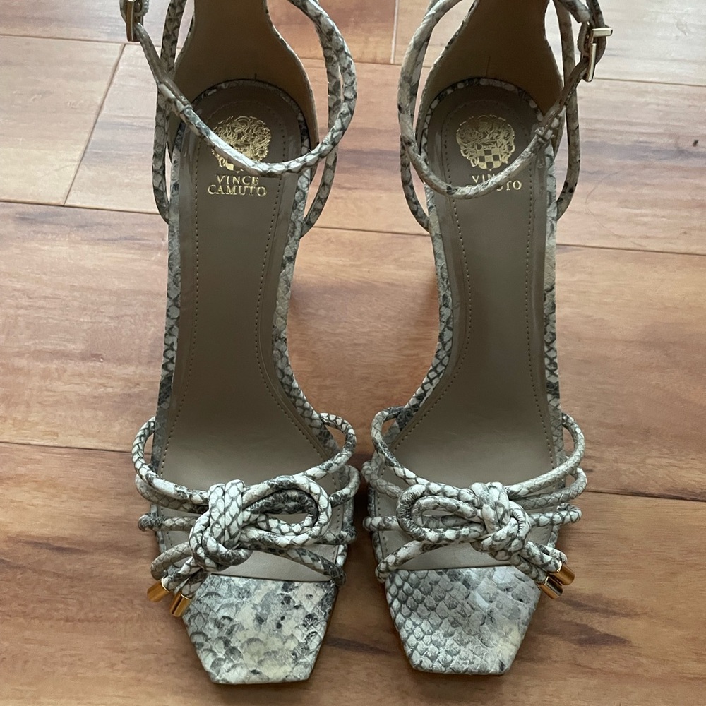 Vince Camuto, the Lidana Snake Embossed Leather Bow Dress Sandals